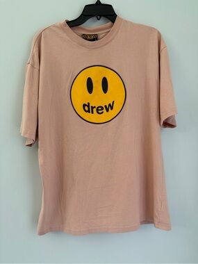 Drew House Men's Peach Pink Mascot Smiley Face Cotton T-Shirt Size L F059